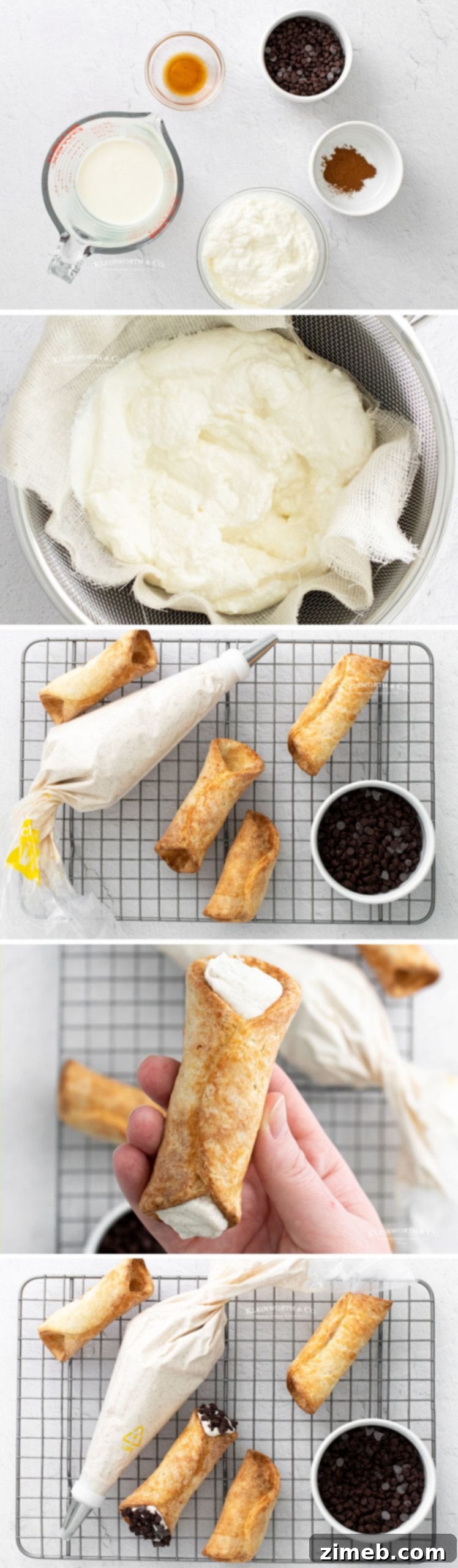 Crispy Air-Fried Cannoli 9 How to make Air Fryer Cannoli - steps 6-10, demonstrating rolling dough and air frying