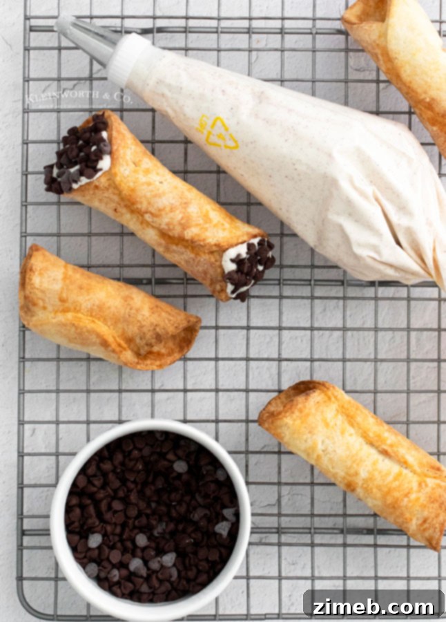 Crispy Air-Fried Cannoli 10 Piping the Cannoli Filling - Close-up on the final step