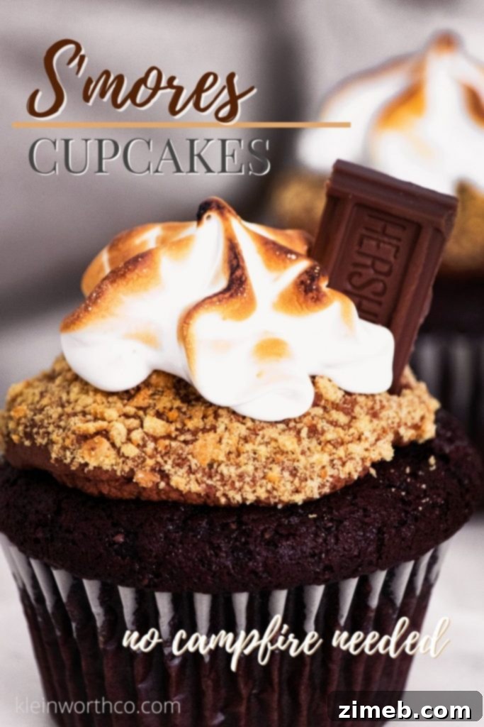 Delicious Homemade S'mores Cupcakes with chocolate and toasted marshmallow
