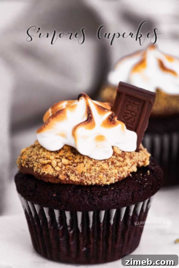 Finished S'mores Cupcakes with chocolate squares on top