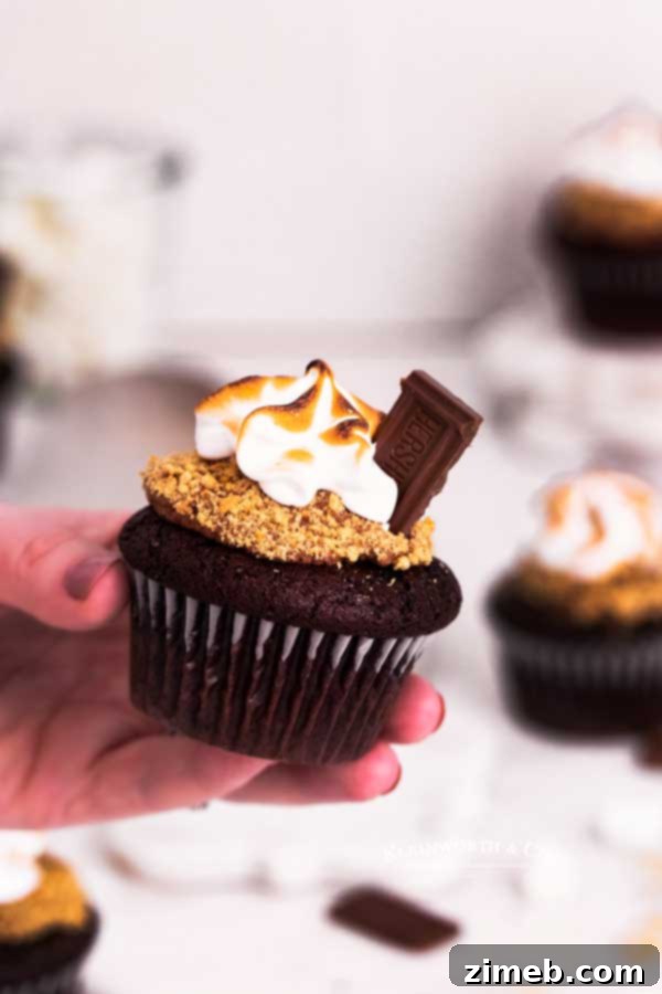 S'mores Cupcakes with toasted marshmallow meringue, perfect for celebrations