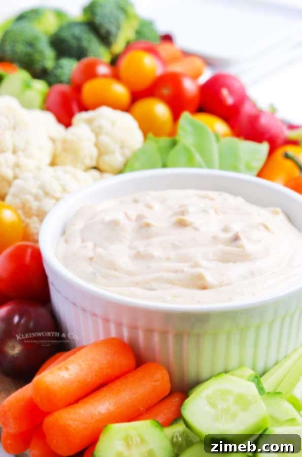 Vegetable Dip Recipe with a variety of fresh vegetables