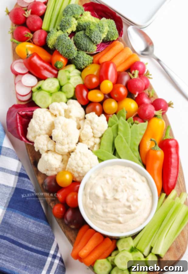 Vegetable platter featuring a homemade veggie dip