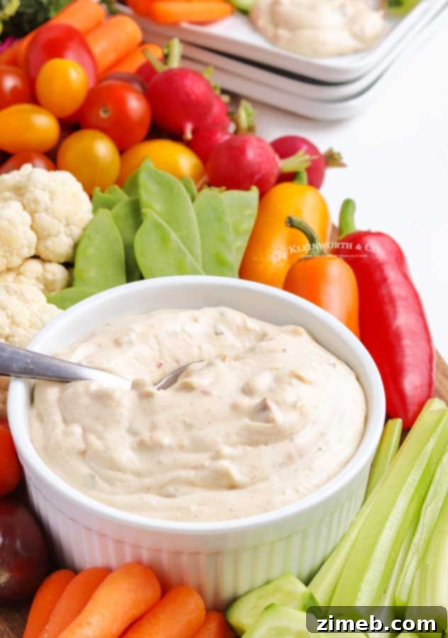Easy veggie dip served with various crunchy snacks