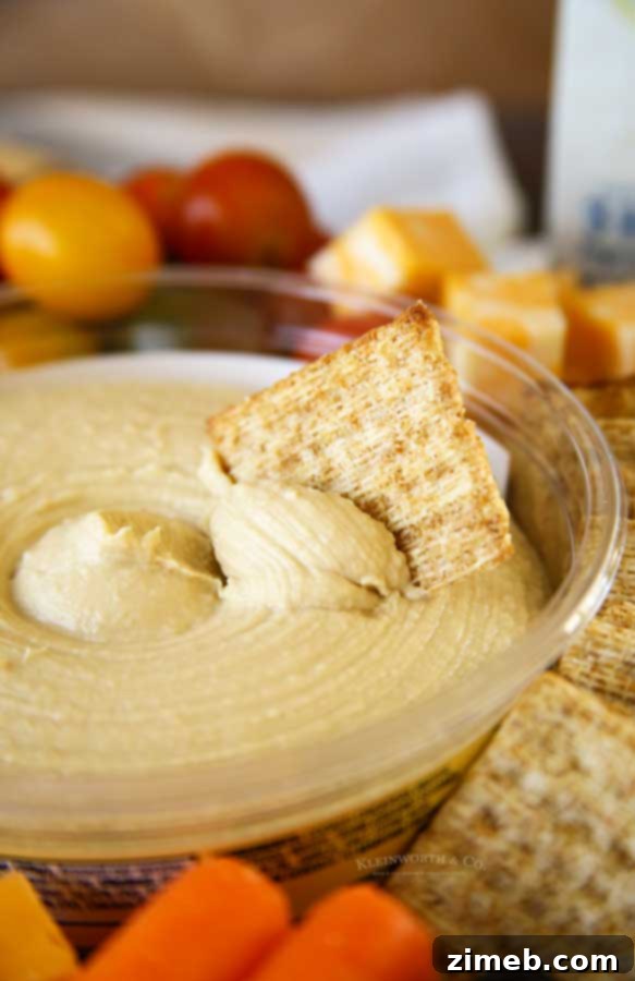 cracker in hummus dip