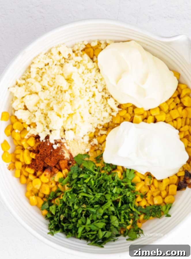 ingredients for Elote Street Corn Dip, laid out on a table