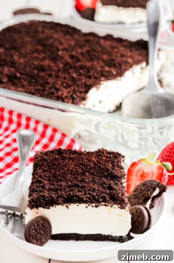 Worm and Dirt Cake 7 No bake dessert cake Oreo, close up of a slice