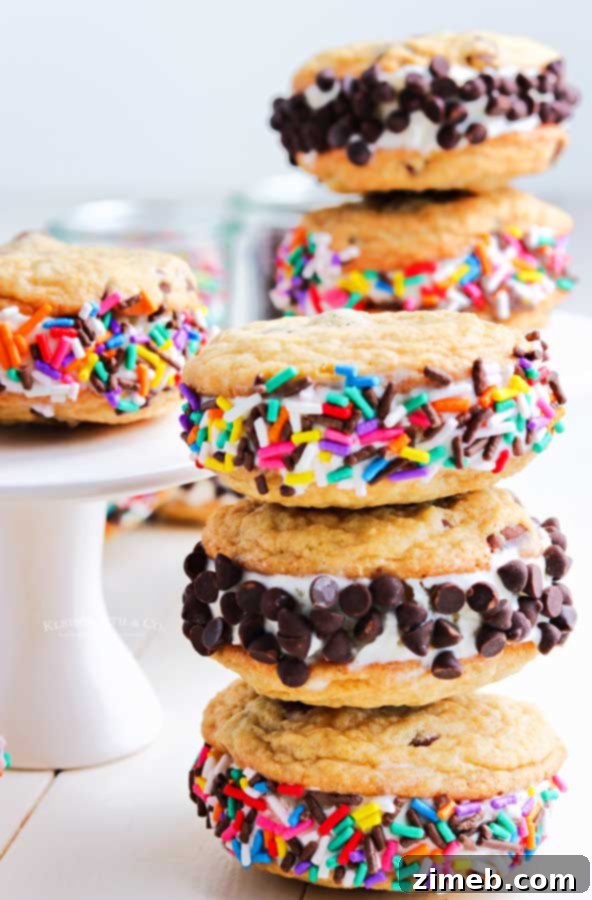 Frozen Cookie Bliss 3 Stack of freshly made homemade cookie ice cream sandwiches.