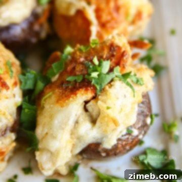 Refreshing Cucumber Sandwiches 13 Garlic Parmesan clam-stuffed mushrooms arranged on a plate, topped with fresh herbs, showcasing a golden-brown crust and savory filling."