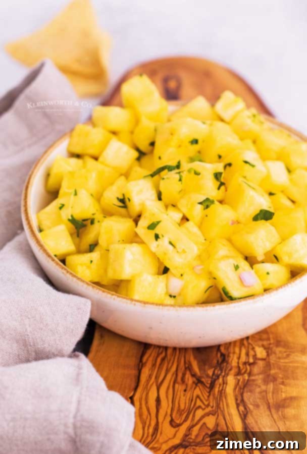 Tropical Pineapple Salsa 7 A large bowl of homemade pineapple salsa, ready to be served
