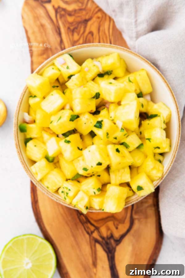 Tropical Pineapple Salsa 8 Close-up of fresh pineapple and mango chunks in a bowl, ingredients for salsa