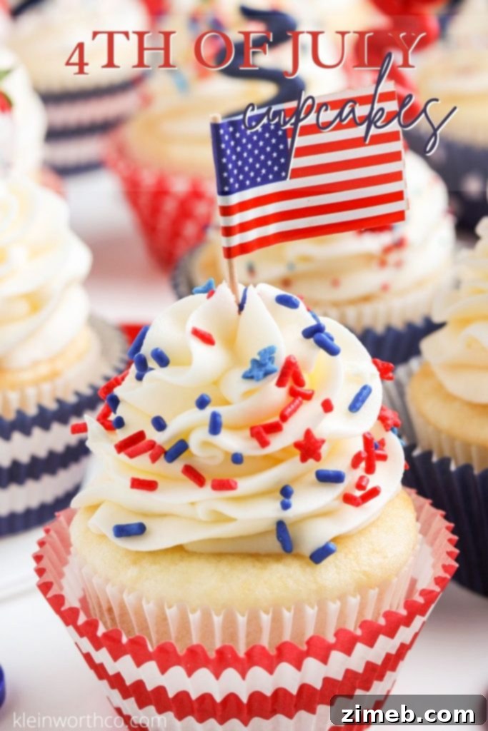 Delightful 4th of July Cupcakes with festive candy melt sparklers, perfect for Independence Day, Memorial Day, Flag Day, and Labor Day celebrations.