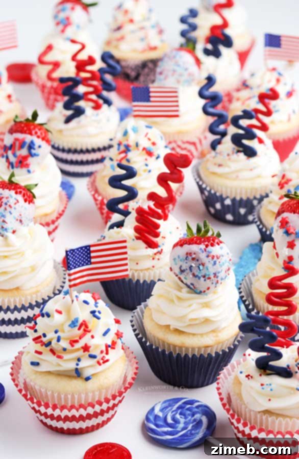 Classic Red White and Blue Cupcakes, perfect for Independence Day festivities.