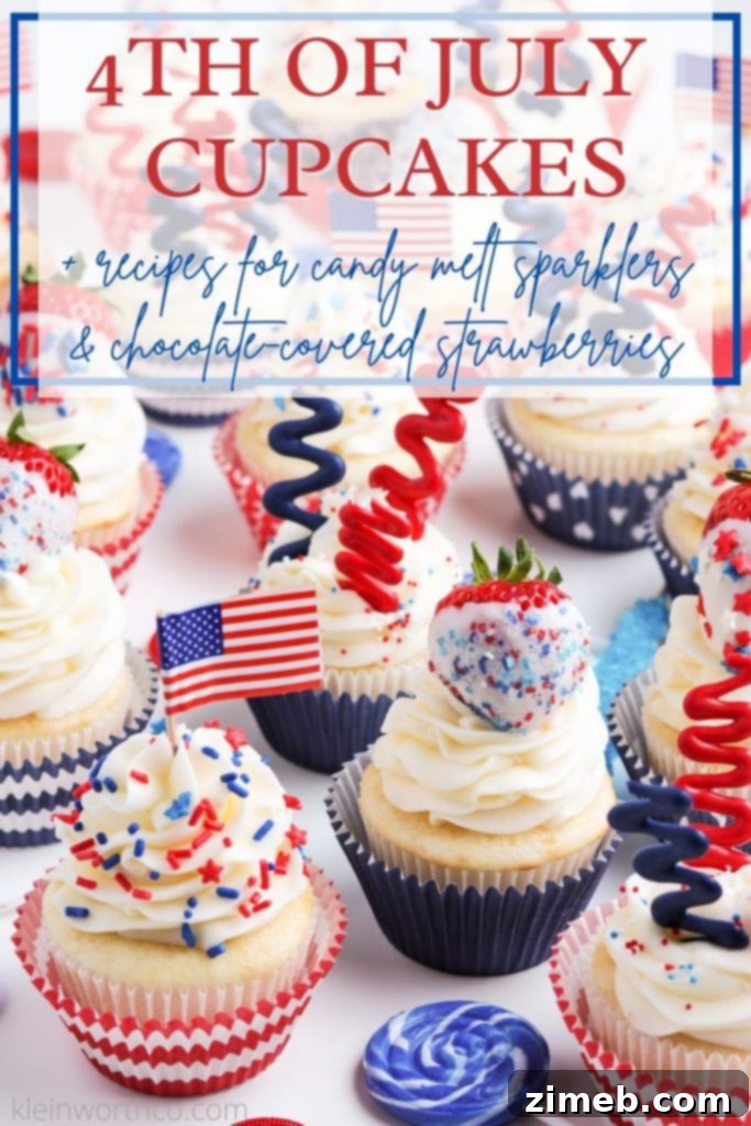 Beautifully decorated 4th of July Cupcakes, ready for summer holiday celebrations.