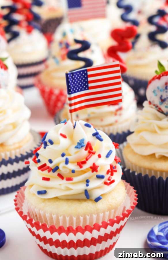 Exquisite homemade vanilla cupcakes, prepared to be decorated for any festive occasion, especially the 4th of July.