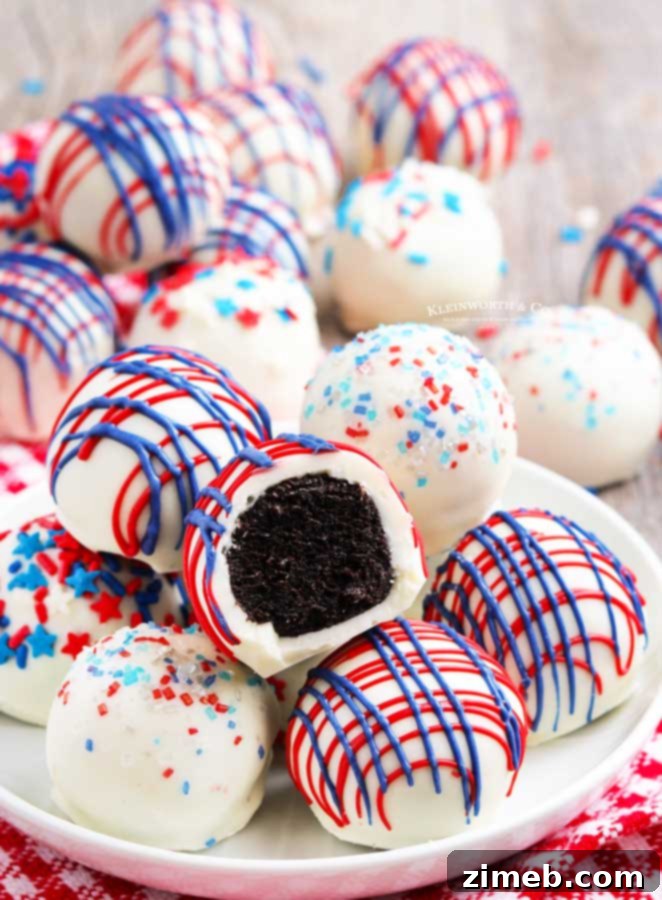 Firecracker Truffles 18 A delicious Oreo balls recipe, decorated for a patriotic holiday.