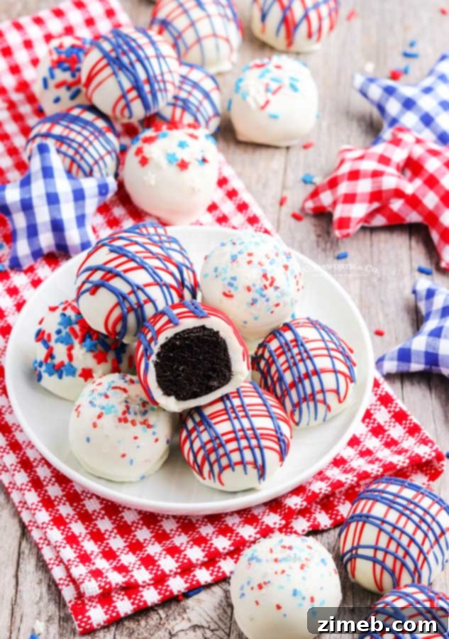Firecracker Truffles 5 Easy chocolate truffles recipe with patriotic decorations.
