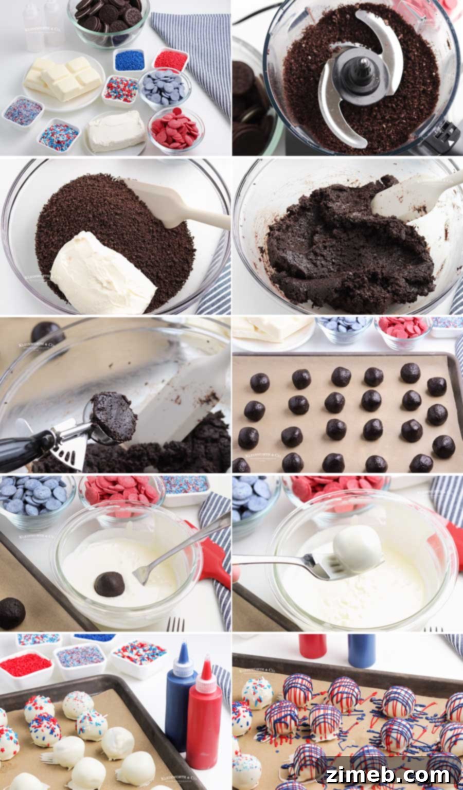 Firecracker Truffles 7 Detailed step-by-step image showing how to make 4th of July Truffles.