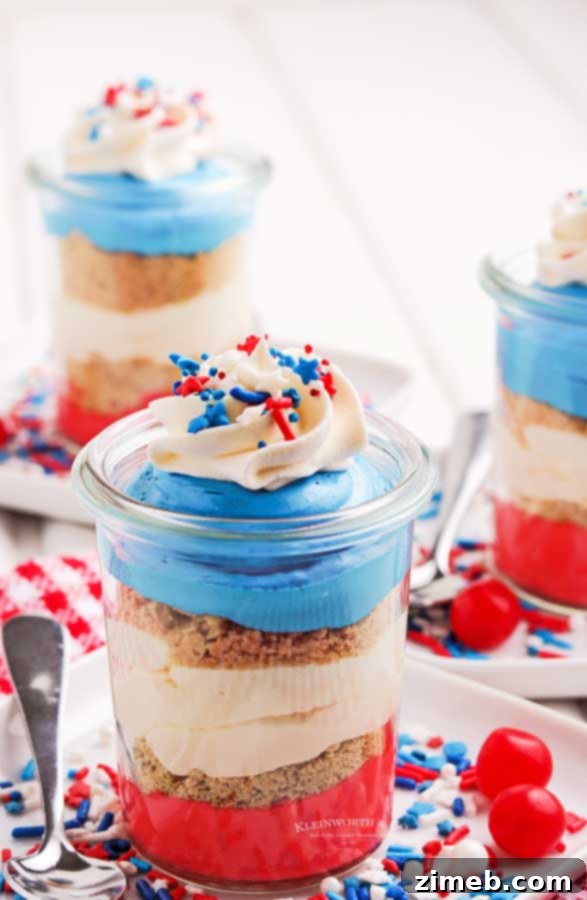 Cheesecake in a jar with patriotic layers