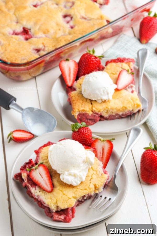 Freshly baked easy strawberry cobbler, perfect for a summer dessert.