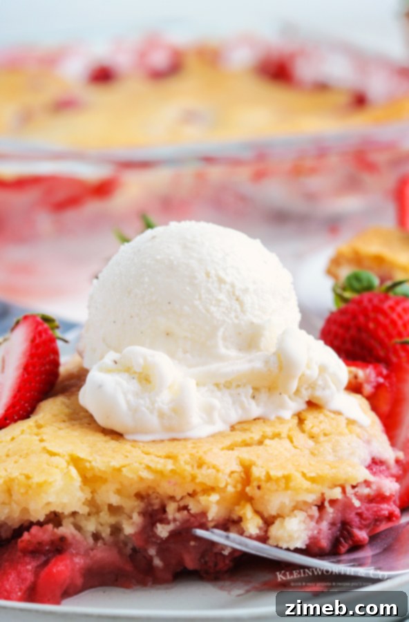 Delicious summer dessert cobbler made with fresh strawberries.
