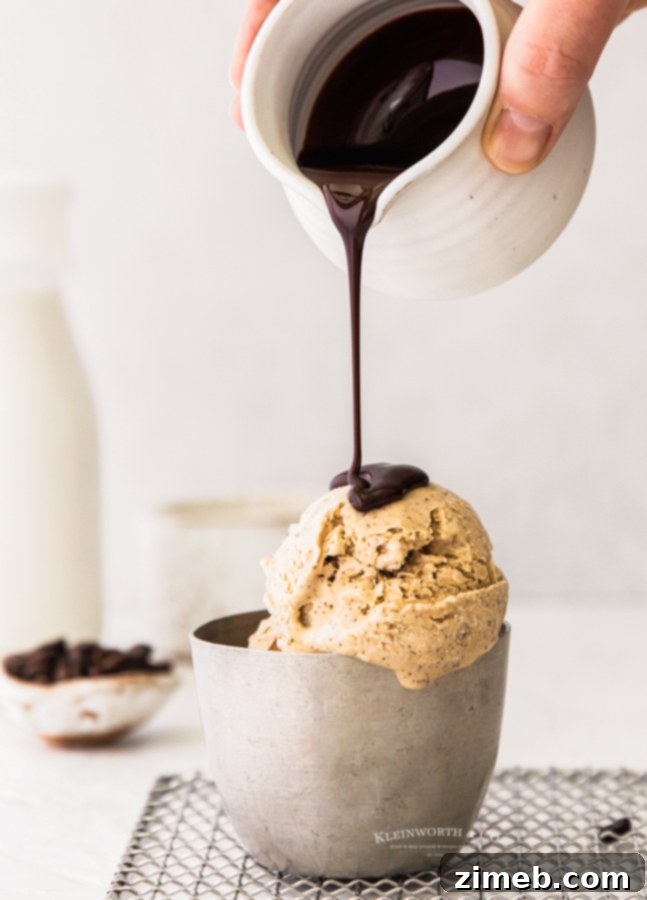 Effortless Coffee Ice Cream Bliss 10 pouring chocolate sauce
