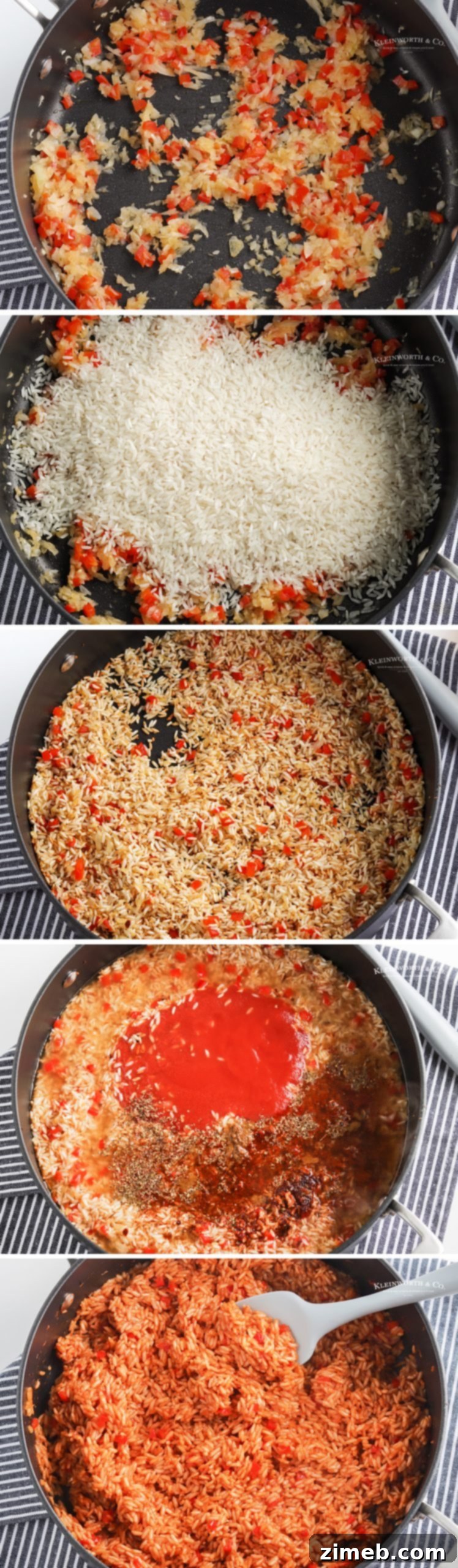 Flavorful Fiesta Rice 7 Step-by-step guide on how to make perfect Spanish Rice in a skillet.