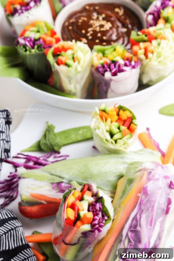 Delicious healthy summer rolls with fresh ingredients