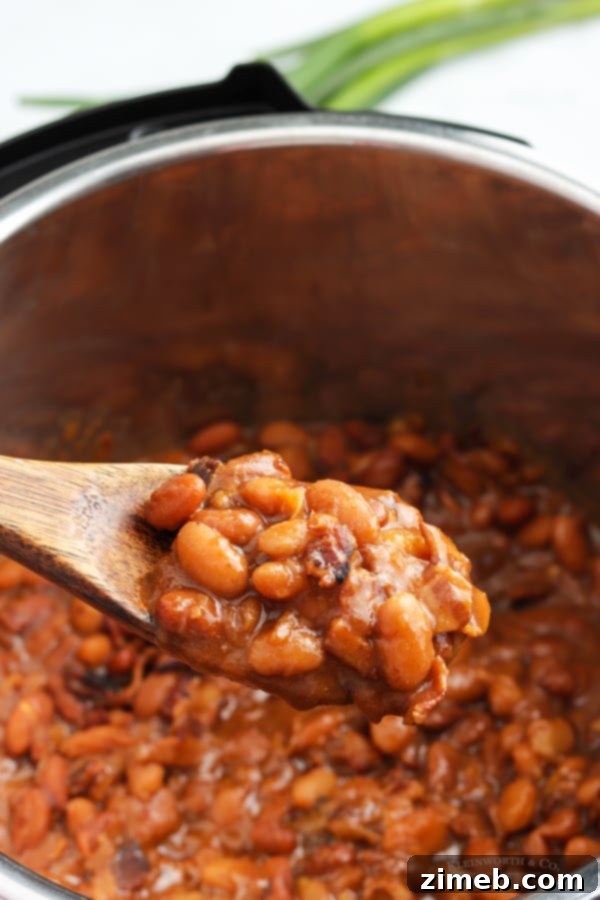 Ultimate Instant Pot Baked Beans 5 Recipe for Instant Pot Baked Beans, showing the delicious, saucy texture.