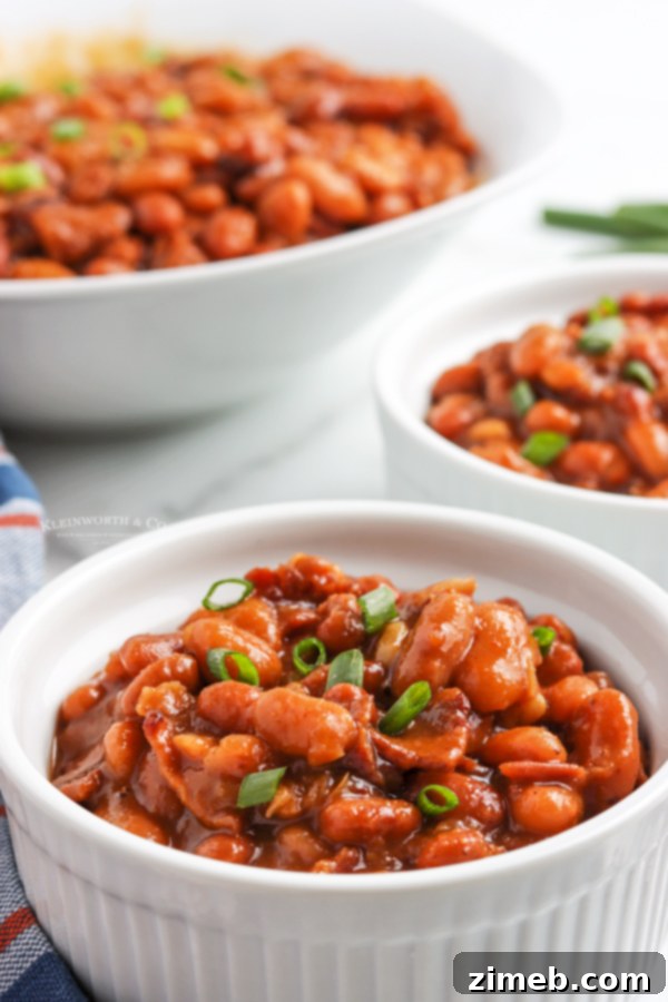 Ultimate Instant Pot Baked Beans 7 Pressure cooker BBQ beans, showing the hearty texture with bacon bits.