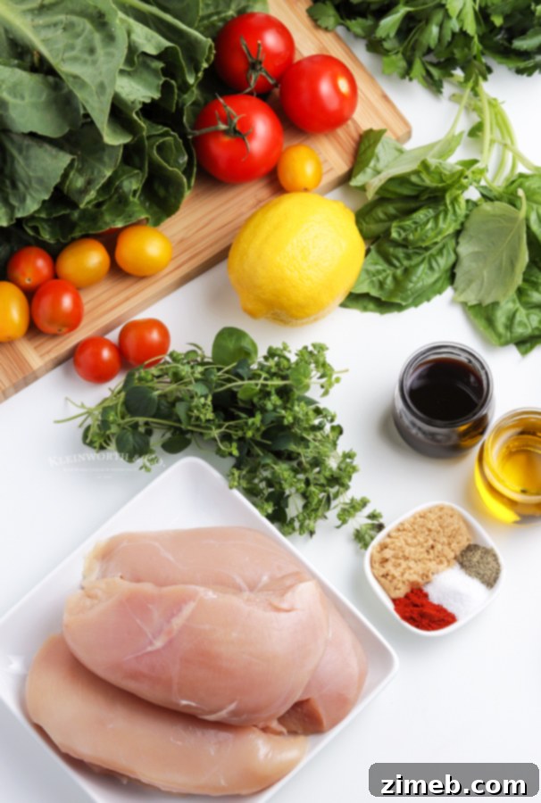 All the fresh ingredients for Grilled Chicken Salad