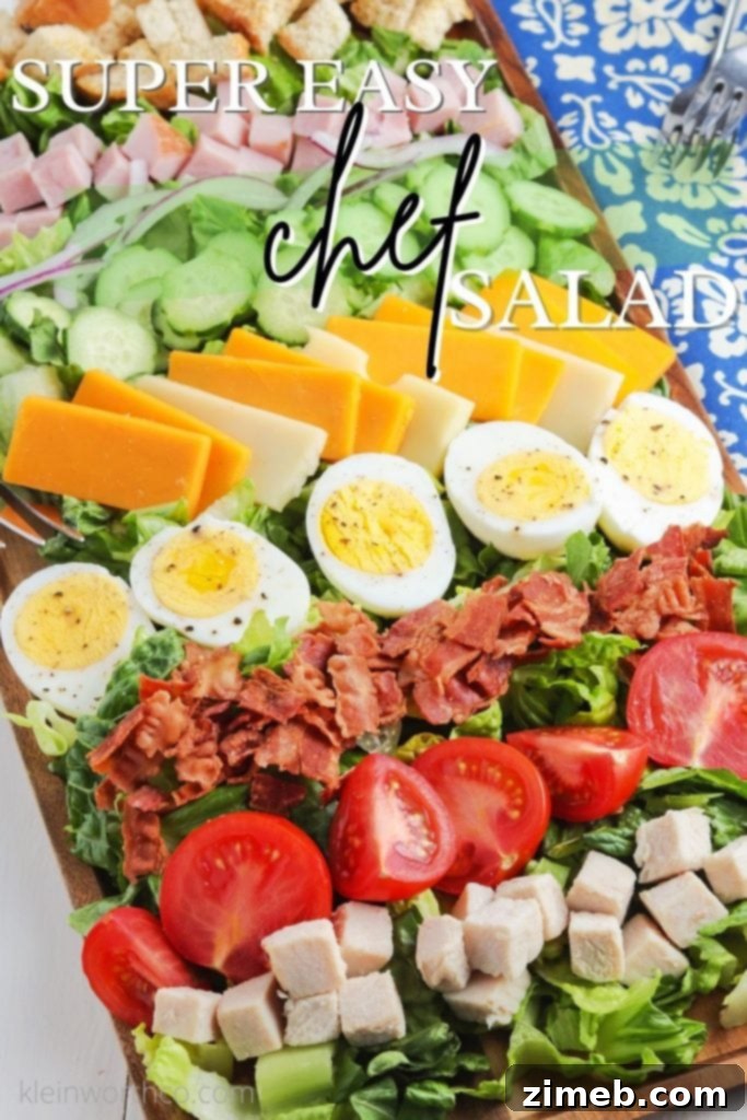 Effortless Chef Salad 2 Easy Chef Salad showcasing a vibrant bowl of fresh ingredients with various proteins.