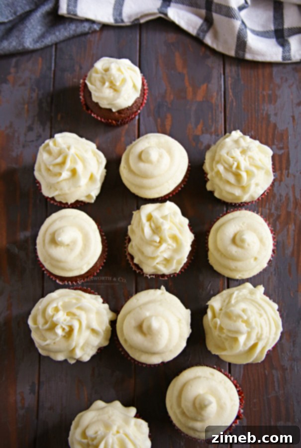Velvety Cream Cheese Frosting 4 Frosted cupcakes with creamy cream cheese frosting