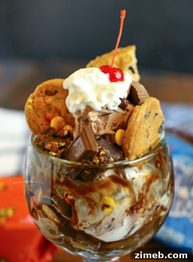 Sky-High Sundae Spectacle 3 A massive Freak Sundae Dessert with ice cream, cookies, and waffle.