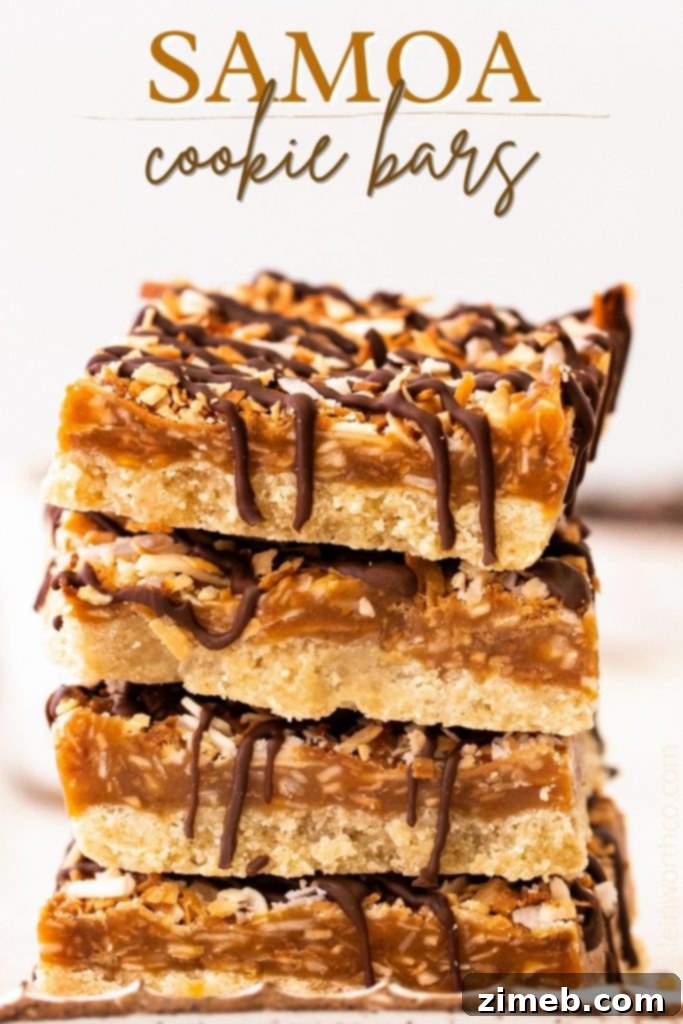 Classic Samoa Cookie Bars 2 Samoa Cookie Bars - Layers of brown sugar shortbread, caramel, coconut, and chocolate