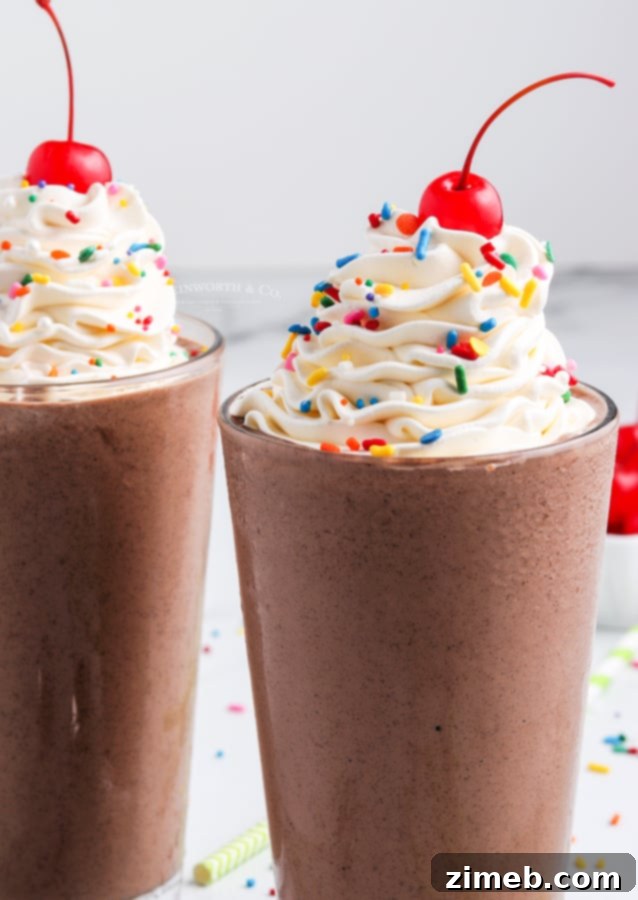 Heavenly Chocolate Milkshake 5 A beautifully crafted chocolate milkshake dessert, topped with whipped cream and sprinkles, an inspiring recipe.