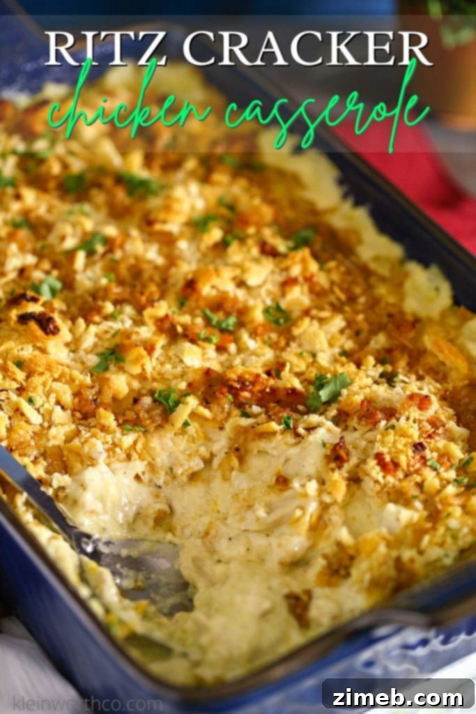A golden-brown Ritz Cracker Chicken Casserole, freshly baked and ready to serve, a perfect weeknight meal.