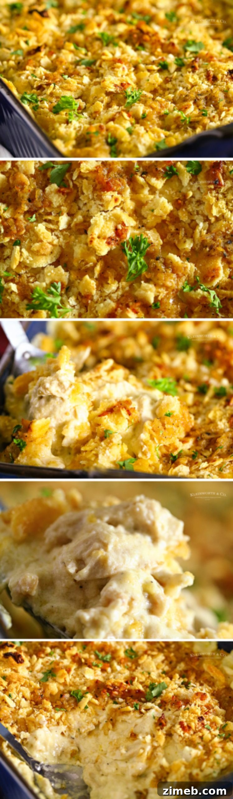 Step-by-step image of how to make Ritz Cracker Chicken Casserole, showing ingredients mixed in a bowl.