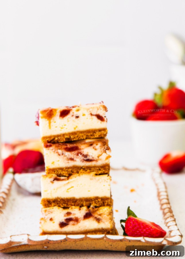Luscious Strawberry Cheesecake Squares 19 Cheesecake dessert squares artfully arranged