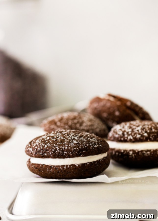 Decadent Whoopie Pie Delights 5 Traditional chocolate whoopie pies with creamy filling