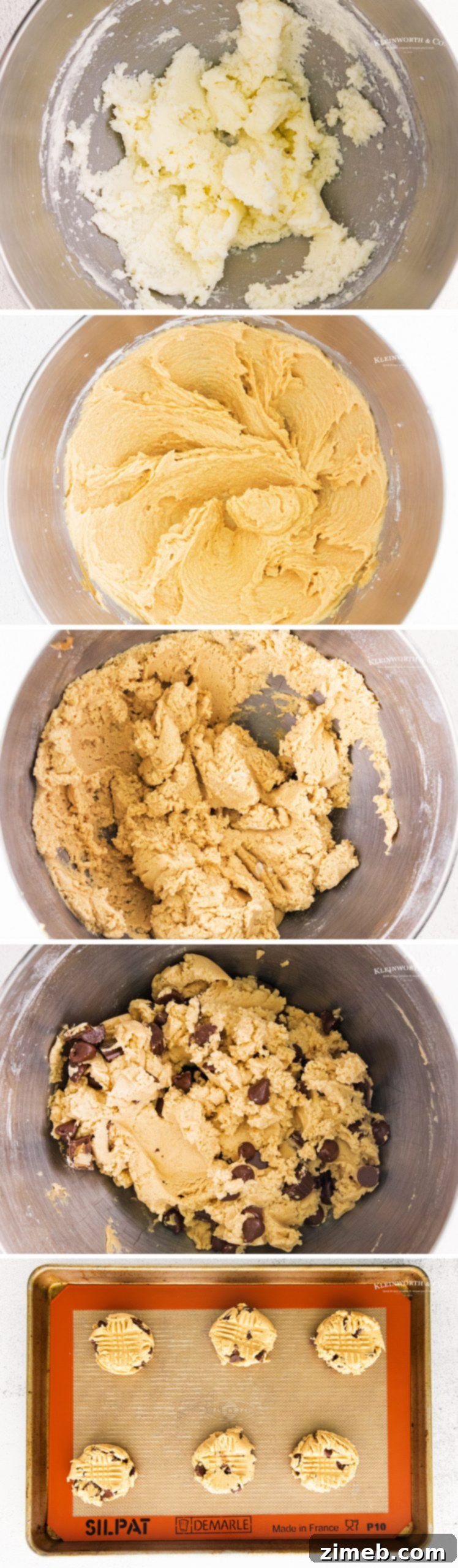 Peanut Butter Cup Stuffed Cookies 7 Step-by-step process of how to make Peanut Butter Cup Cookies, showing the dough and final product.