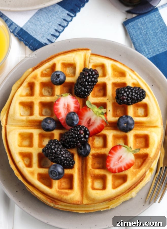 Waffle Perfection at Home 3 waffles with berries