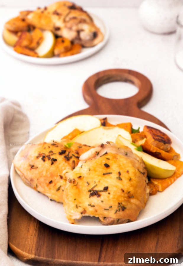 Golden One-Pan Chicken Thighs 9 chicken and sweet potatoes roasted