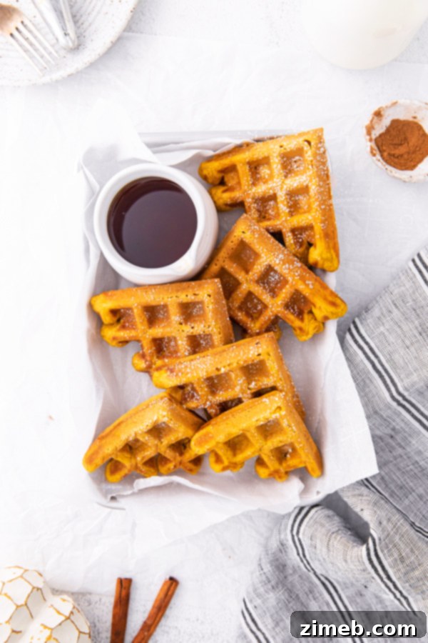 Pumpkin spice waffles stacked high