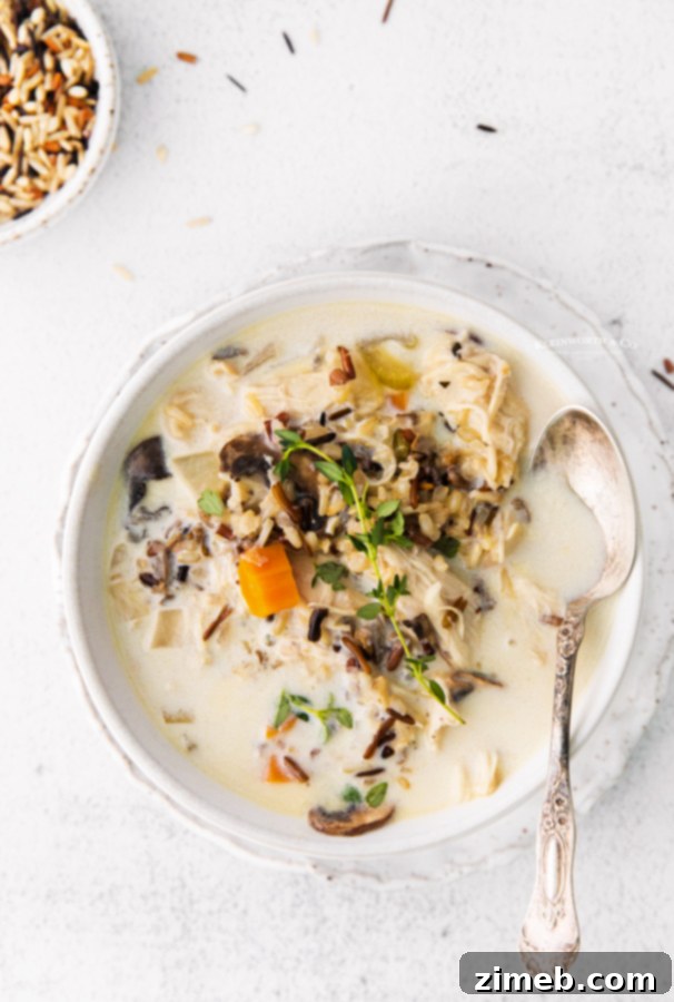 Creamy stovetop Chicken and Wild Rice Soup, quick and easy