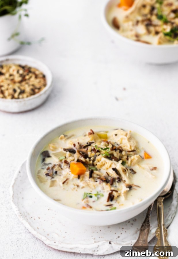 Creamy Chicken and Wild Rice Soup made in a slow cooker