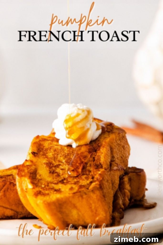 Pumpkin French Toast, a delicious fall breakfast recipe made with brioche bread and pumpkin puree