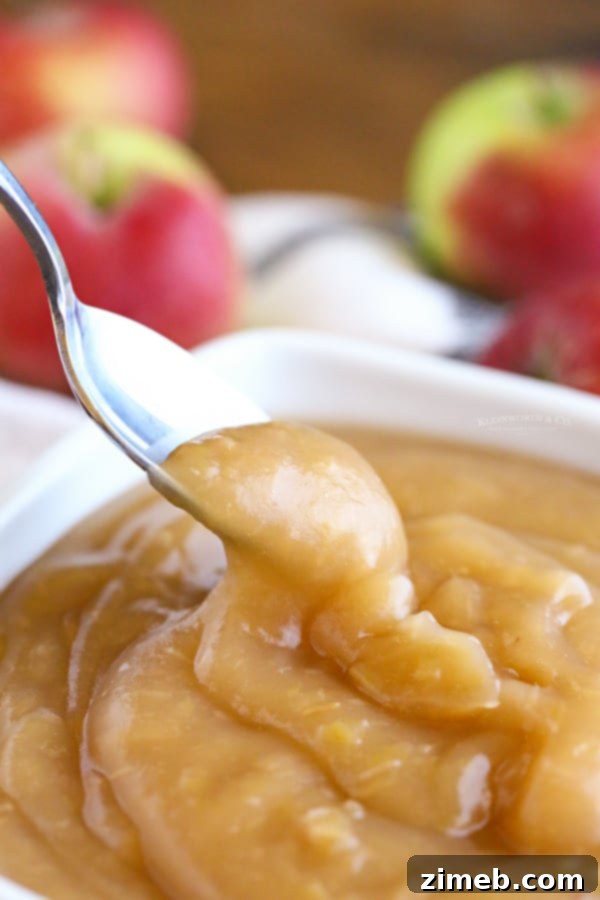 Homemade applesauce in a bowl with apples