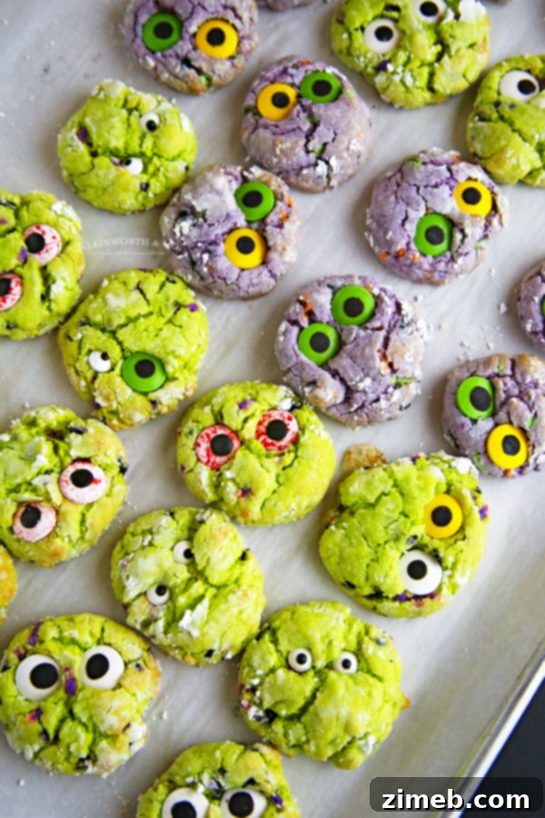 Undead Delights 3 Vibrant cake mix Halloween cookies, perfect for a spooky celebration.