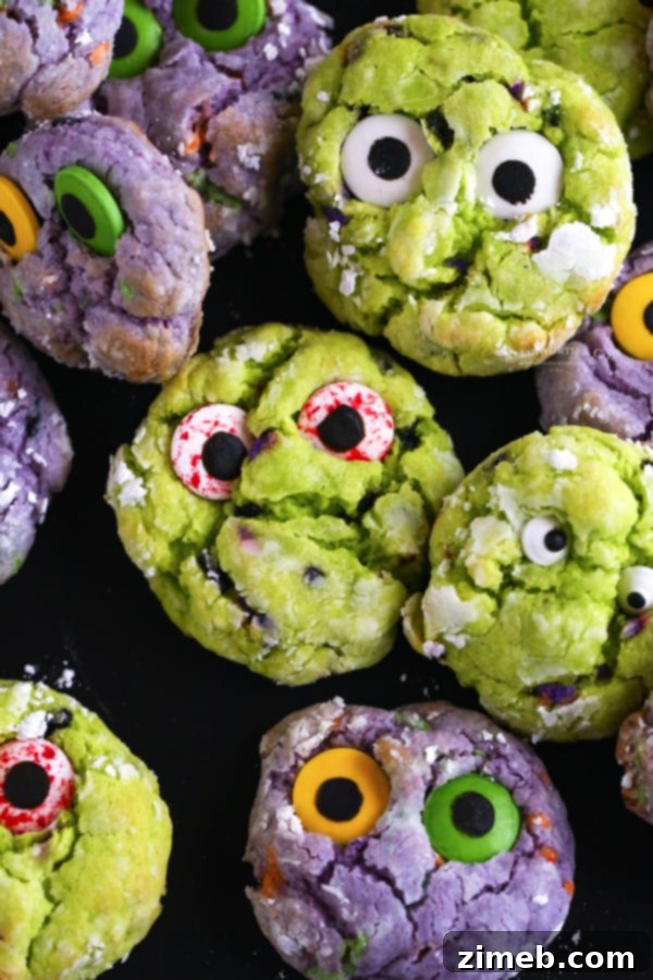 Undead Delights 22 Cake mix green cookies for a Halloween party.